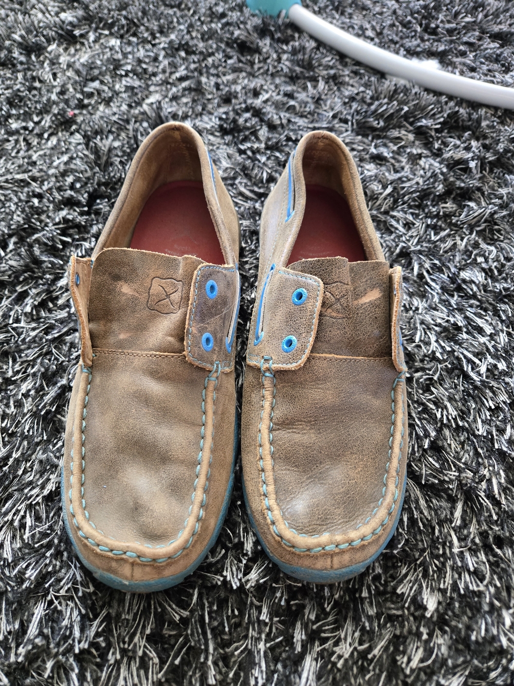 Twisted X Brown Leather Moccasins with Blue Accents - Missing Laces